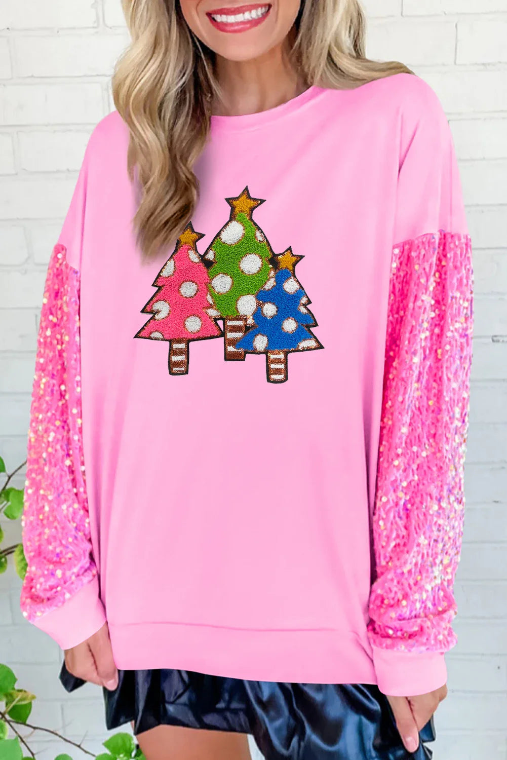 Christmas Patchwork Sequin Sleeve Top