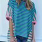 (Blue Pre order/7.5)Stripe Colorblock Patchwork Baggy Tee