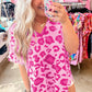 Plus Size Pink Leopard Print V Neck Tee