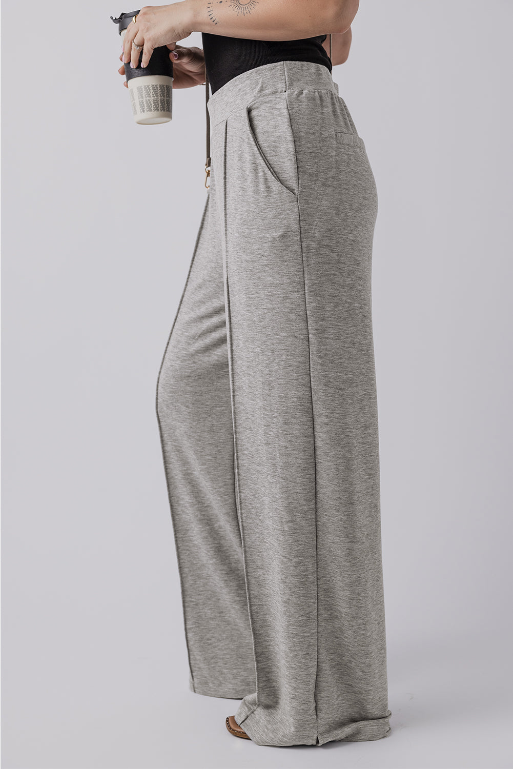 Casual High Waist Wide Leg Knit Pants