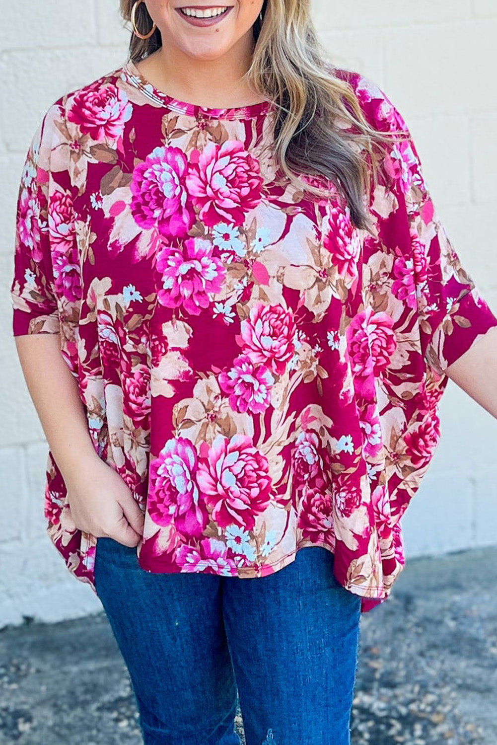 Plus Size Floral Print Short Sleeve Blouse