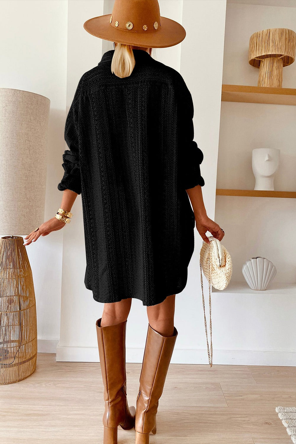 Lace Crochet Collared Tunic Oversized Shirt