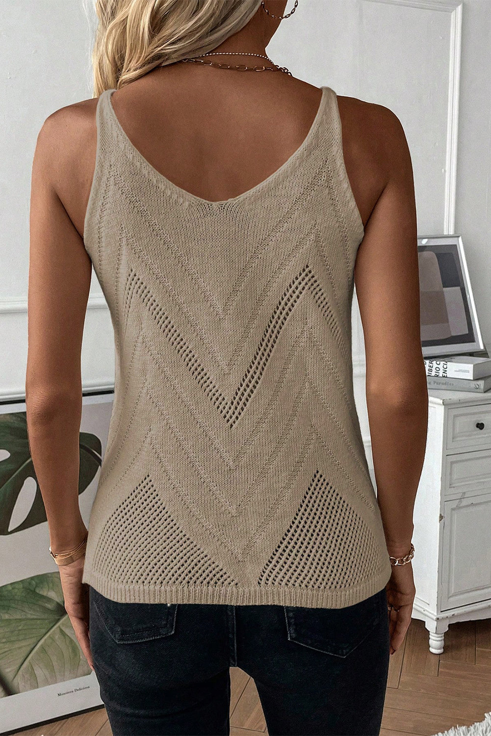 Pointelle Knit Spaghetti Straps Sweater Vest