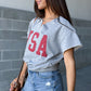 USA Patch Notched Neck Loose Tee