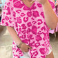 Plus Size Pink Leopard Print V Neck Tee