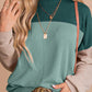 Color Block Long Sleeve Cording Loose Top