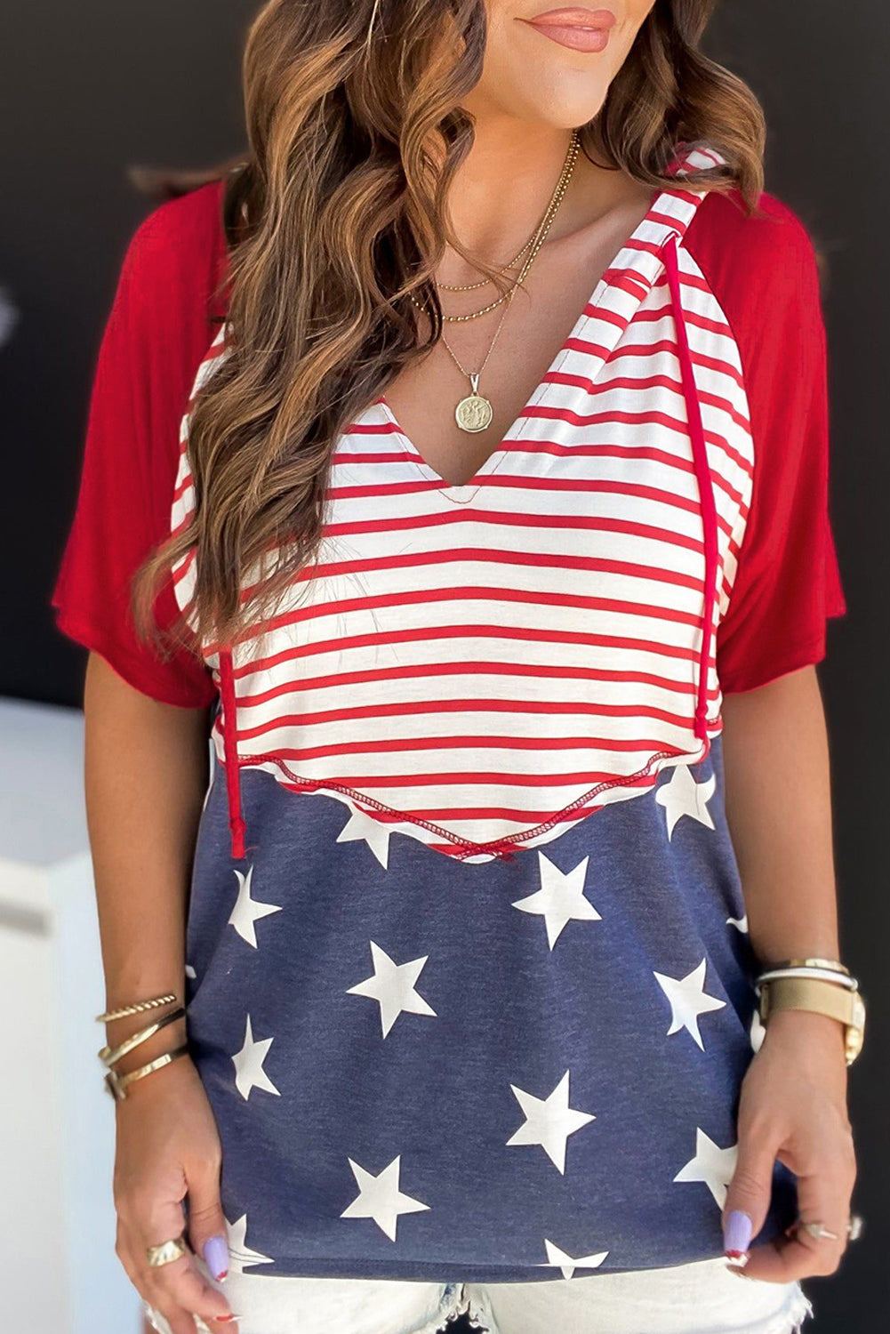 Stars&Stripes Drawstring Hooded Tee