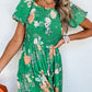 Floral  Bubble Sleeve Smocked Tiered Midi Dress