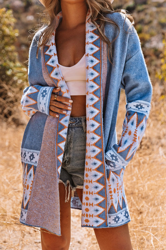 Western Aztec Open Front Sweater Cardigan