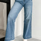 Wash Buttons Straight Wide Leg Jeans