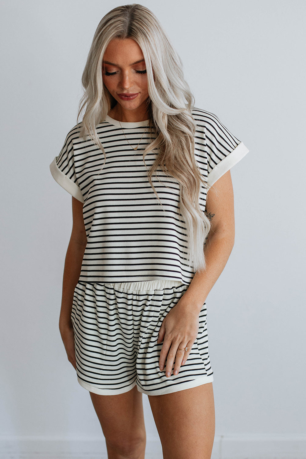 Stripe Contrast Edge Tee and Shorts Set