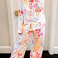 Bow Knot Lapel Collar Satin Pajama Set