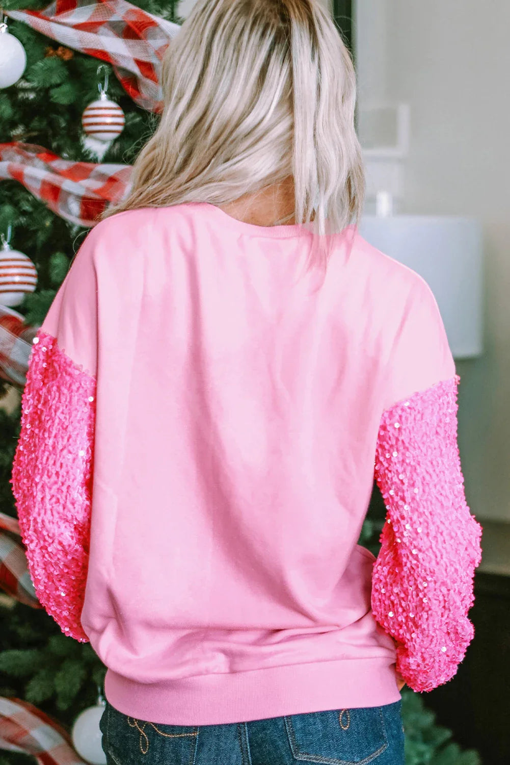 Christmas Patchwork Sequin Sleeve Top