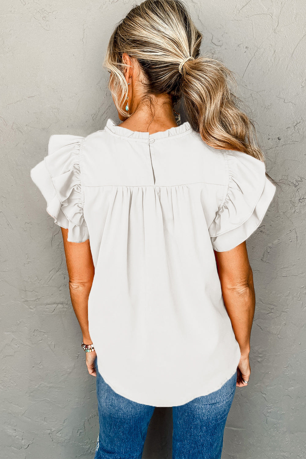 Smocked Ruffle Sleeve Blouse