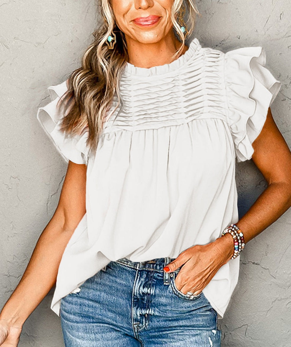 Smocked Ruffle Sleeve Blouse