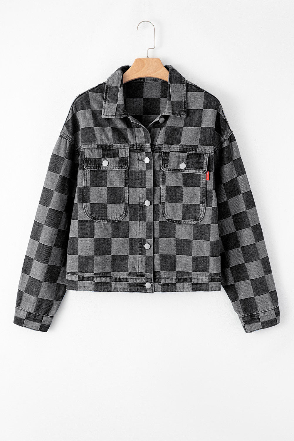 Checkered Patchwork Button up Denim Jacket