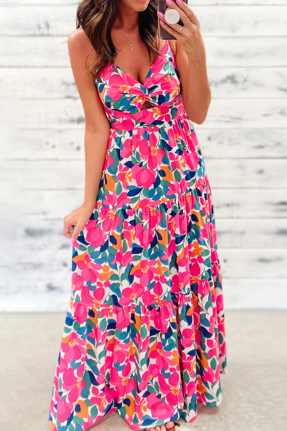 Twisted Smocked Back Tiered Maxi Dress