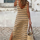 Stripe Print Open Back Sleeveless Dress