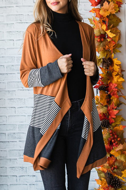 Colorblock Striped Patchwork Open Cardigan