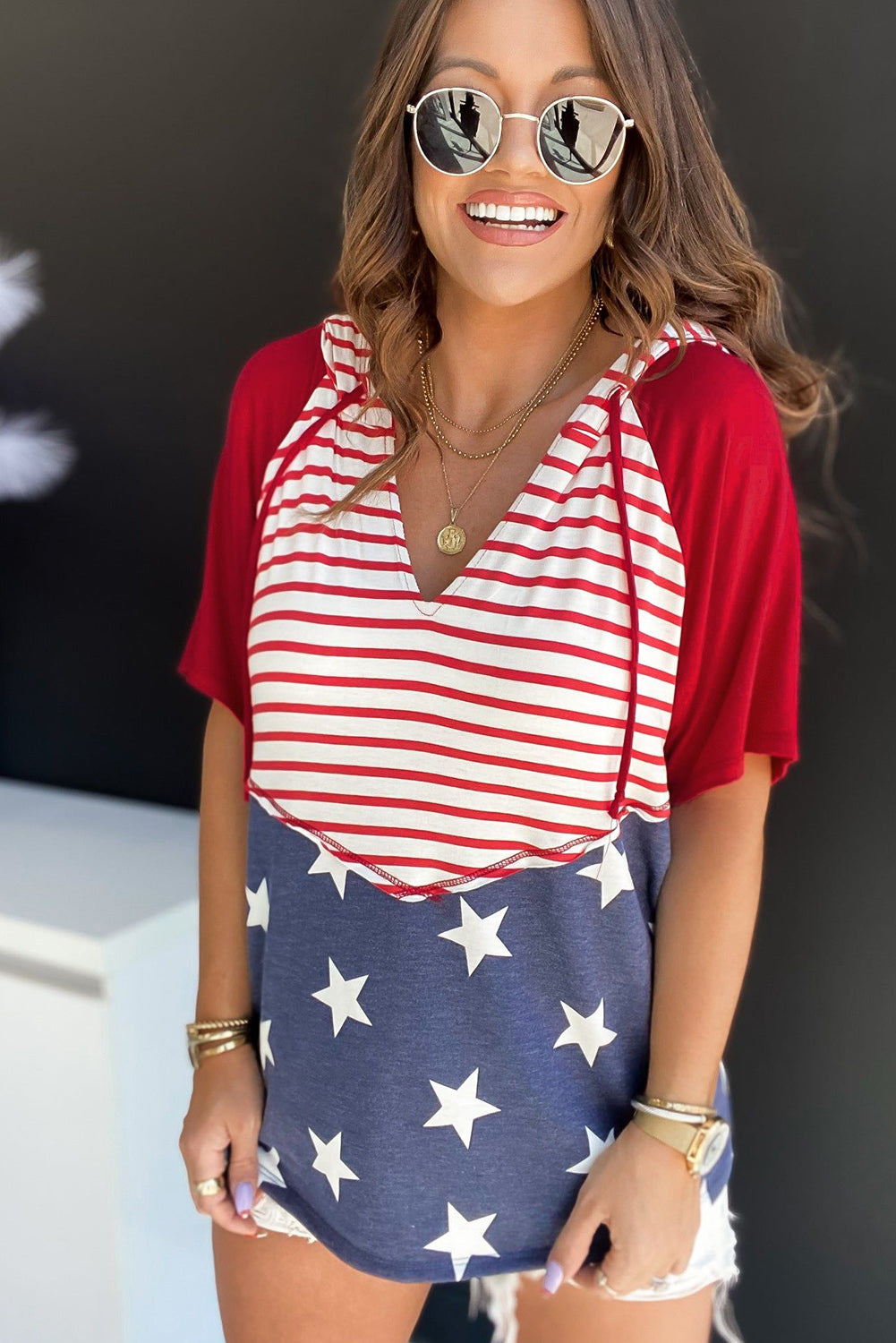 Stars&Stripes Drawstring Hooded Tee