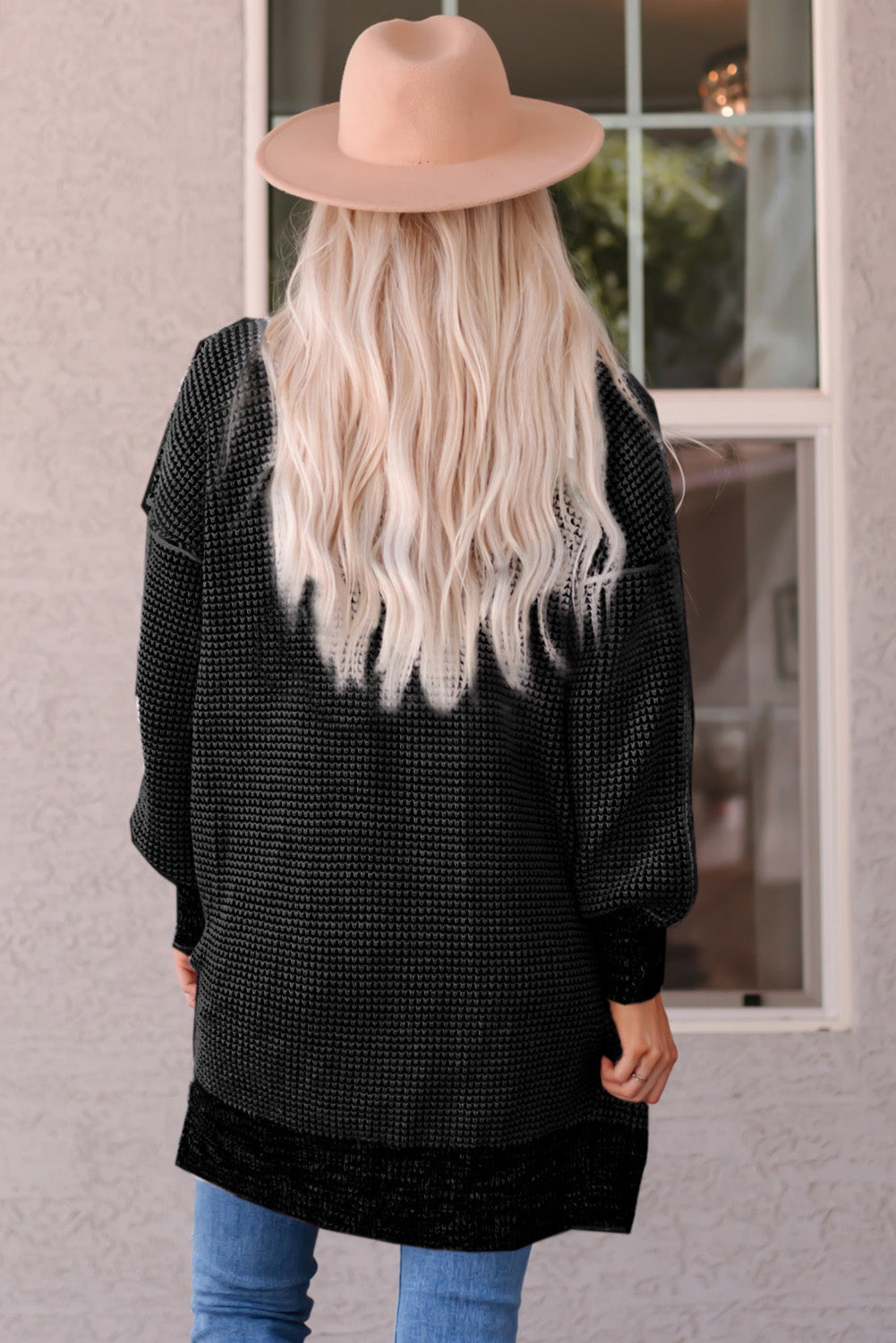 Plaid Knitted Long Open Front Cardigan