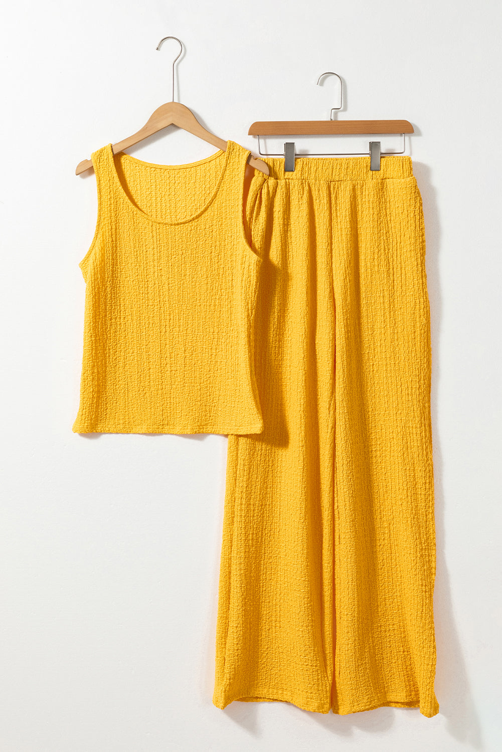 Textured Tank Top and Wide Leg Pants Set