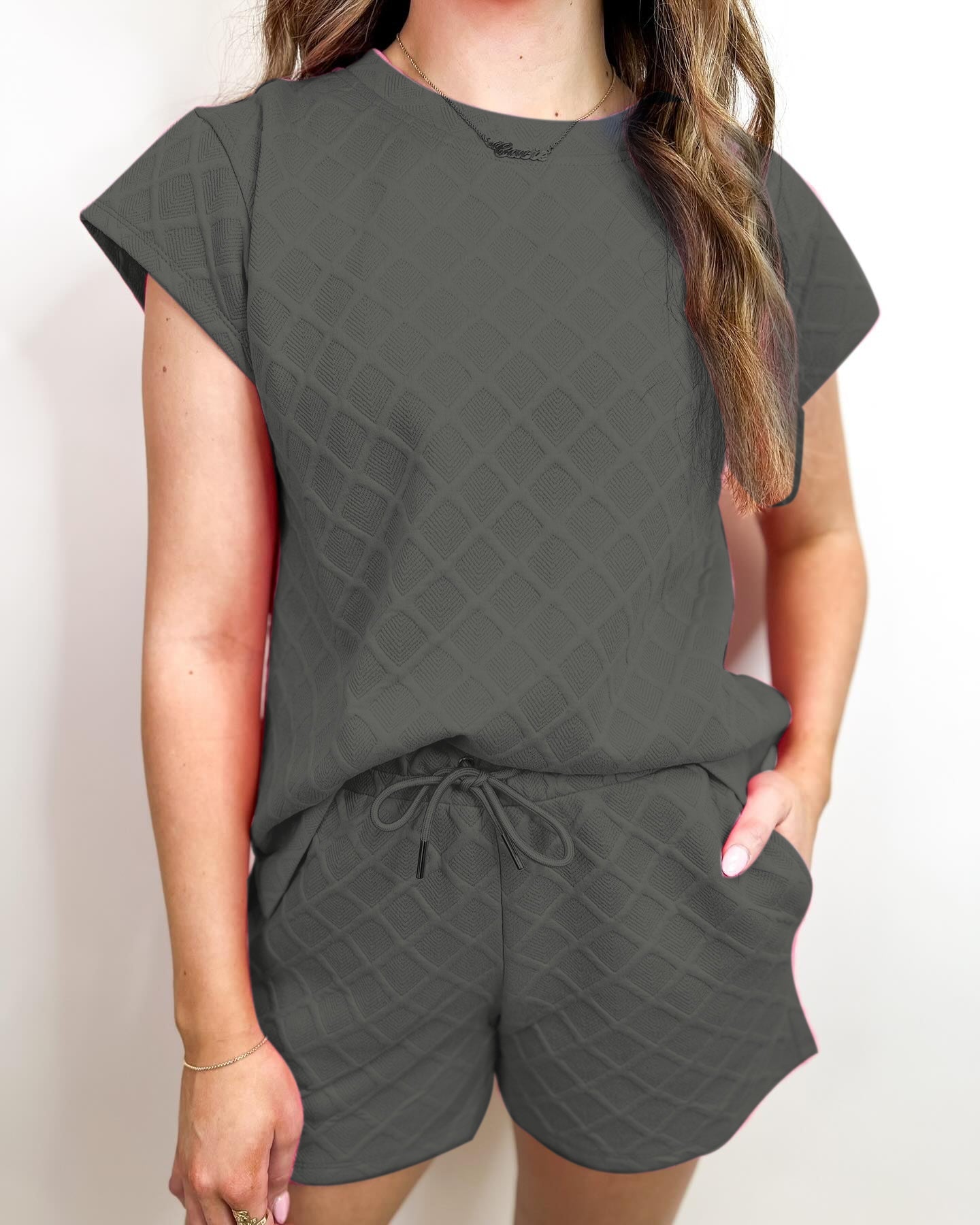 Textured Crew Neck Top + Shorts Set