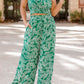 Floral Smocked Cami Crop Top Wide Leg Long Pants Set