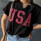 USA Patch Notched Neck Loose Tee