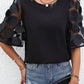 Contrast Applique Mesh Half Sleeve Blouse