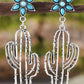 Silvery Western Turquoise Flower Cactus Dangle Earrings(moq:2)