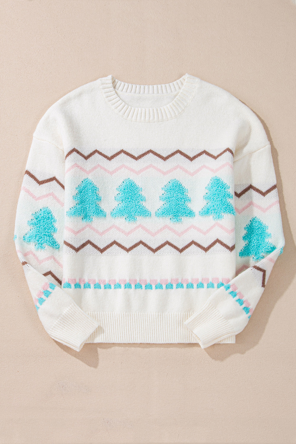 Christmas Tree Ribbed Trim Sweater