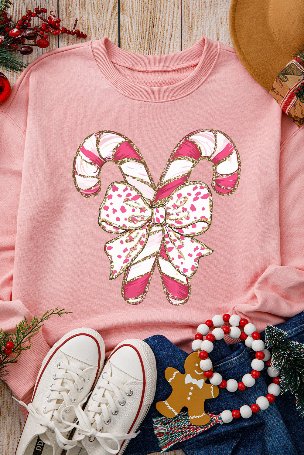 Christmas Bow Candy Cane Sweatshirt