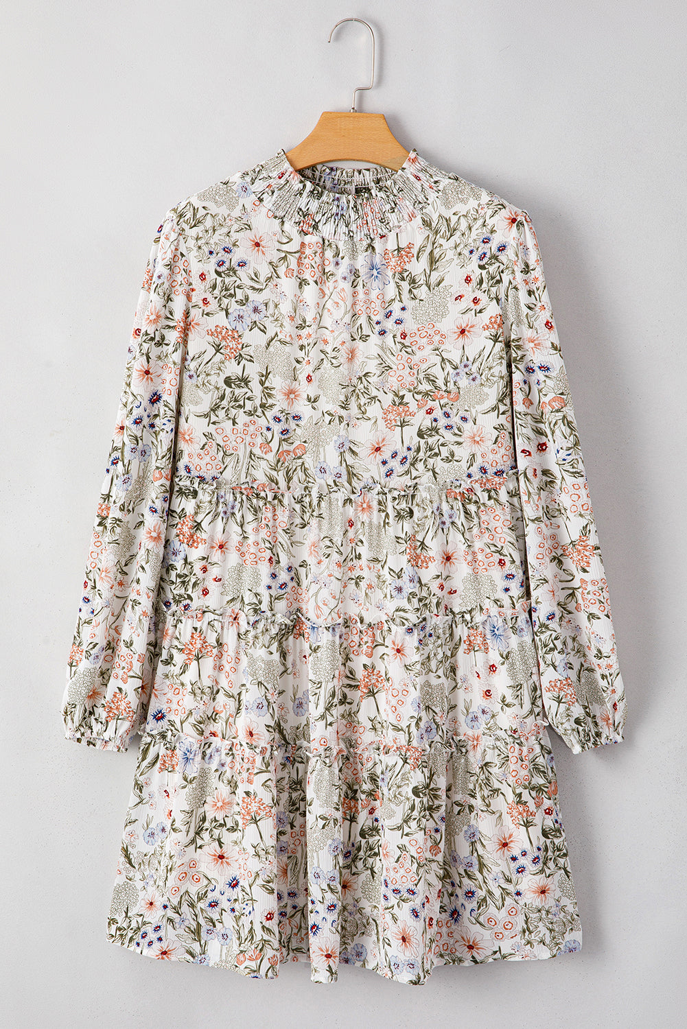 Floral Tiered Frilled Shirred Mini Dress