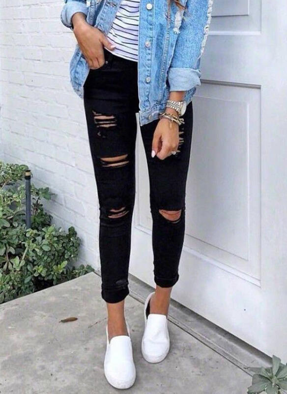 Black High Rise Stretch Ripped Jeans