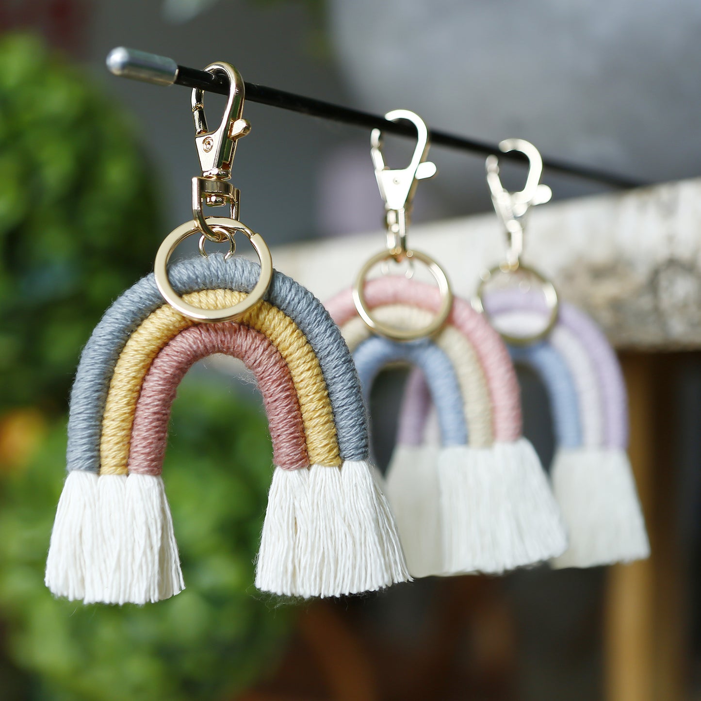 Hand Woven Rainbow Keychain