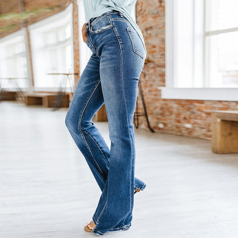 High Waist Denim Flared Pants