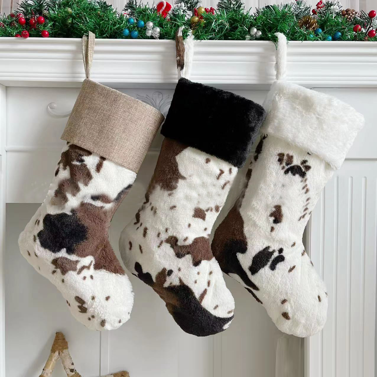 Christmas Cow Print Decorative Plush Socks