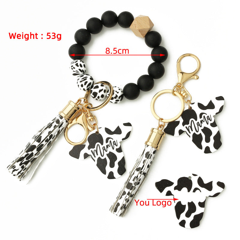 Cow Print Wristlet Keychain