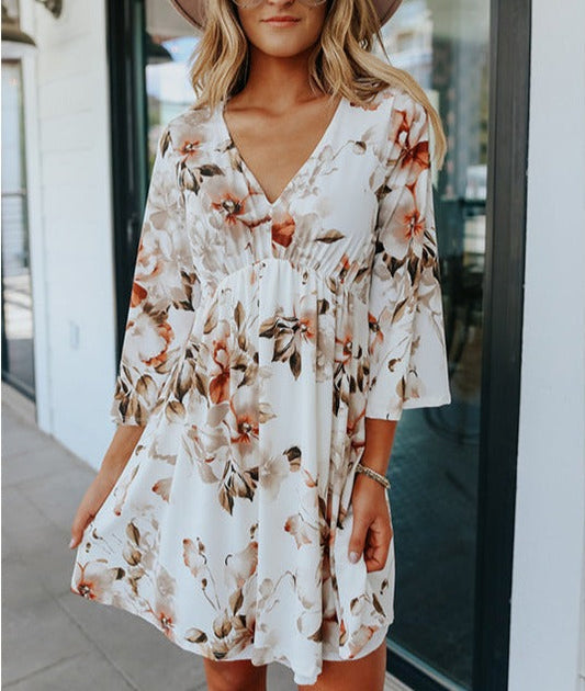 Printed V-neck Pullover Dress