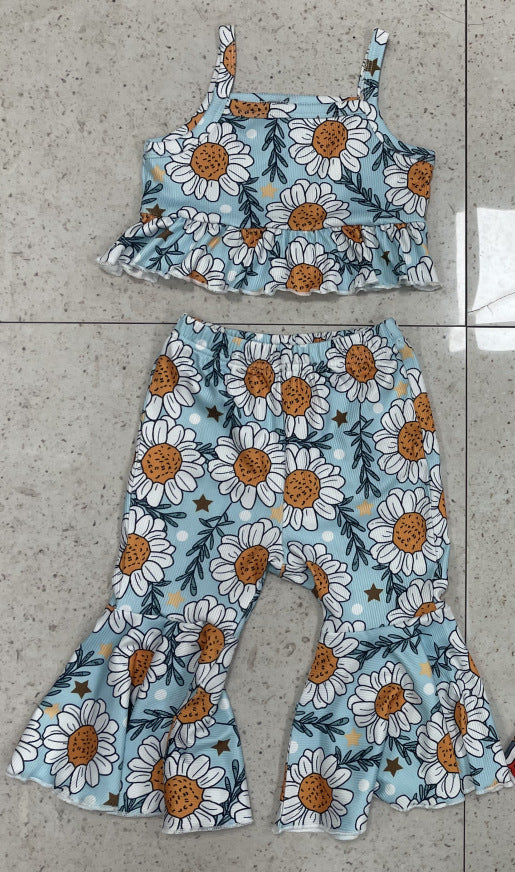 Kids Flower Suspender + Flared pant