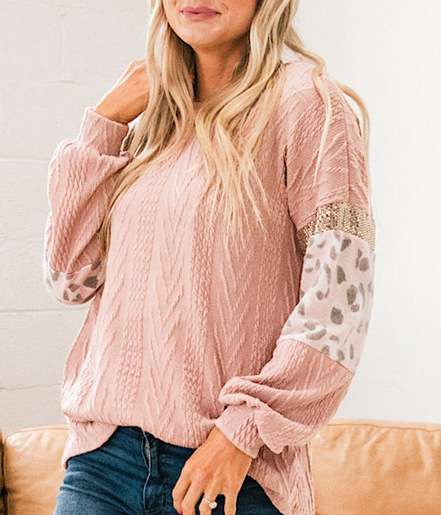 Leopard Textured Knit Sweater Top