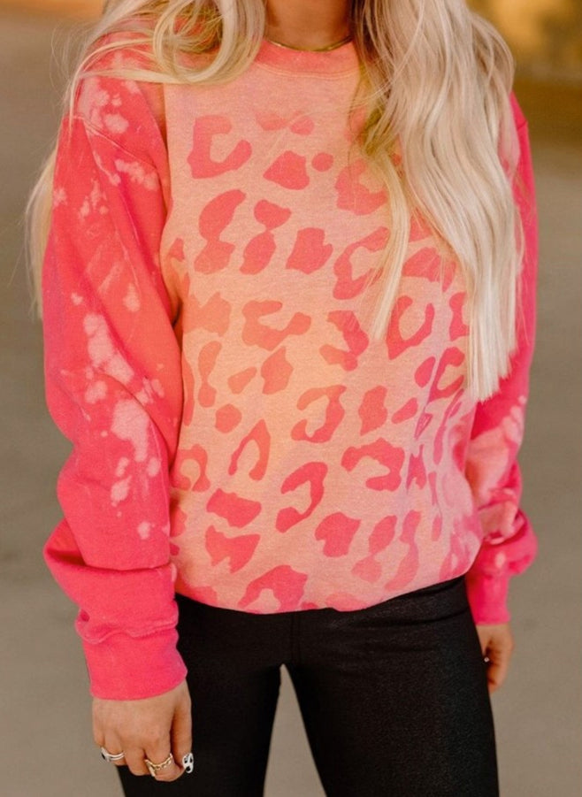 Leopard Print Loose Sweatshirt Crew Neck