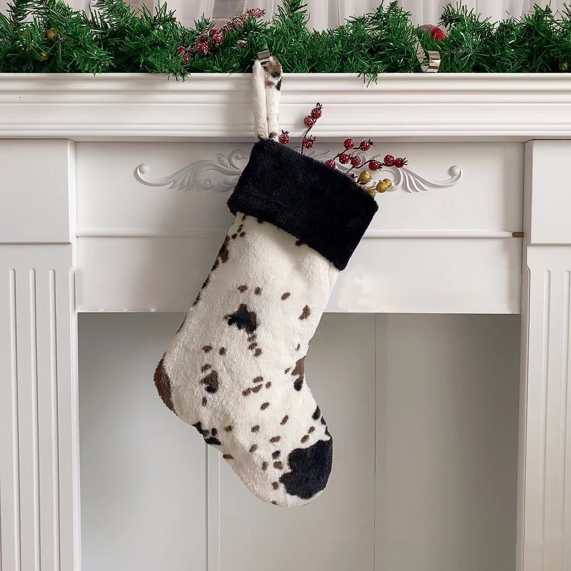 Christmas Cow Print Decorative Plush Socks