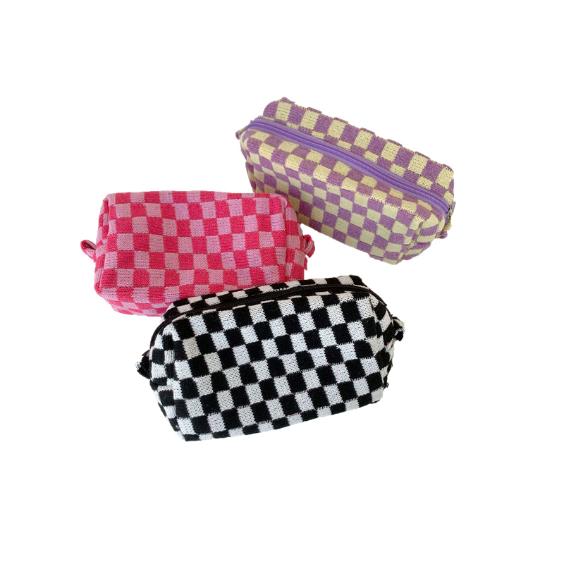 Checkerboard Knit Cosmetic Bag