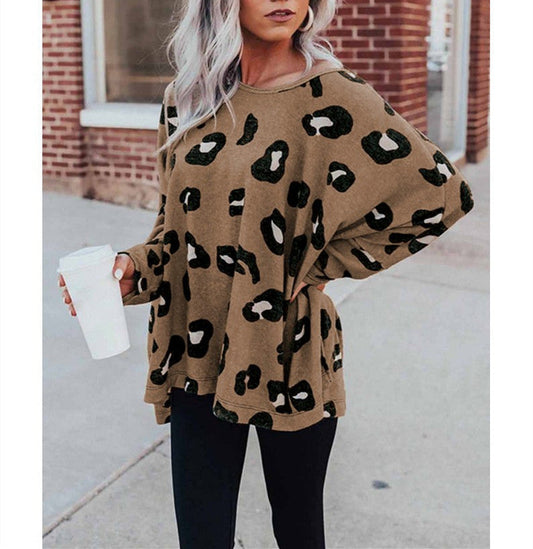 Leopard Print Crew Neck Loose Sweater