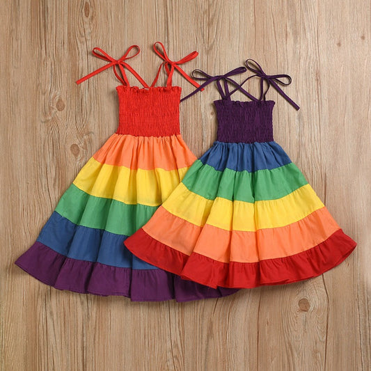 Sisters Rainbow Suspender Princess Dress