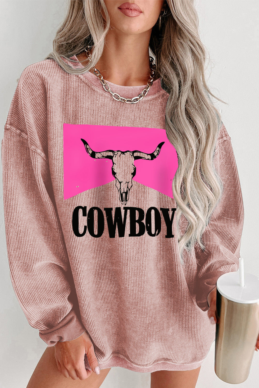 Print Corded Pullover Sweatshirt