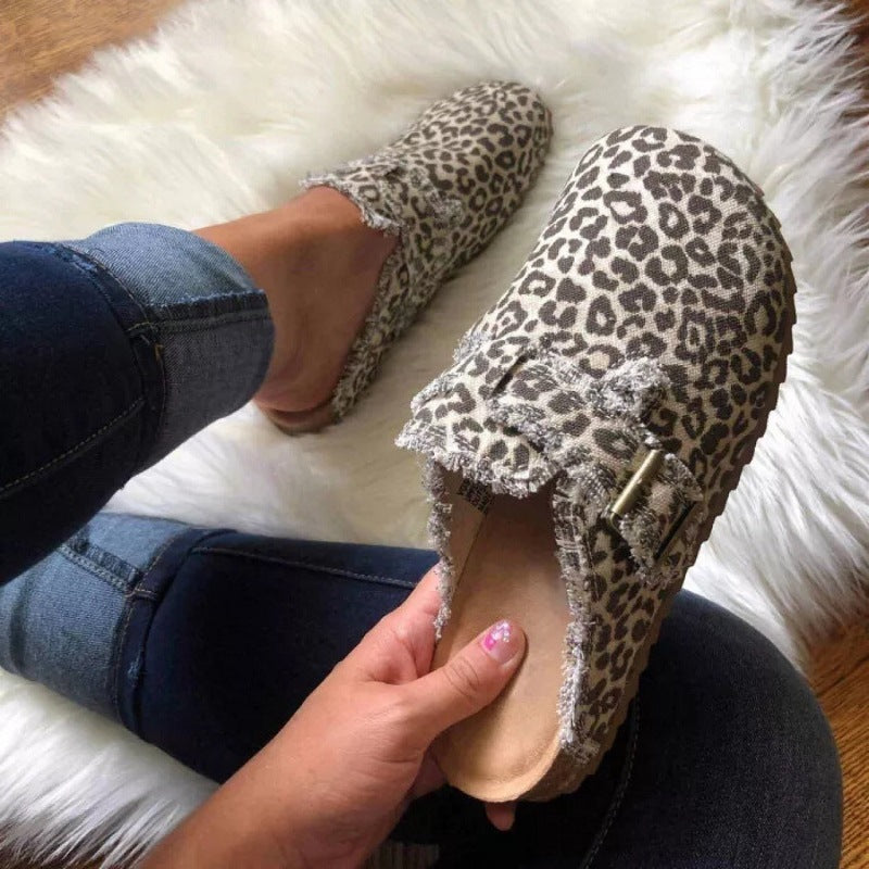 Women's Leopard Mule Flat Slippers