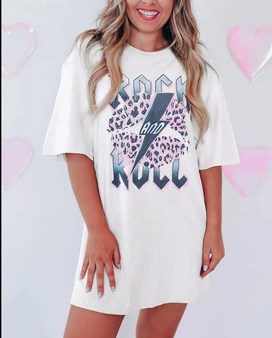 Lightning Leopard Print Crewneck Oversized T-Shirt